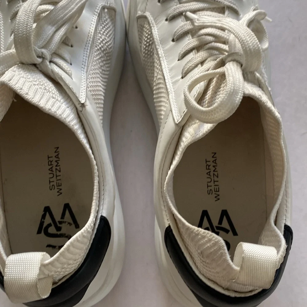 Stuart Weitzman Women’s White Leather with Mesh Fabric Sneakers Size 10 US